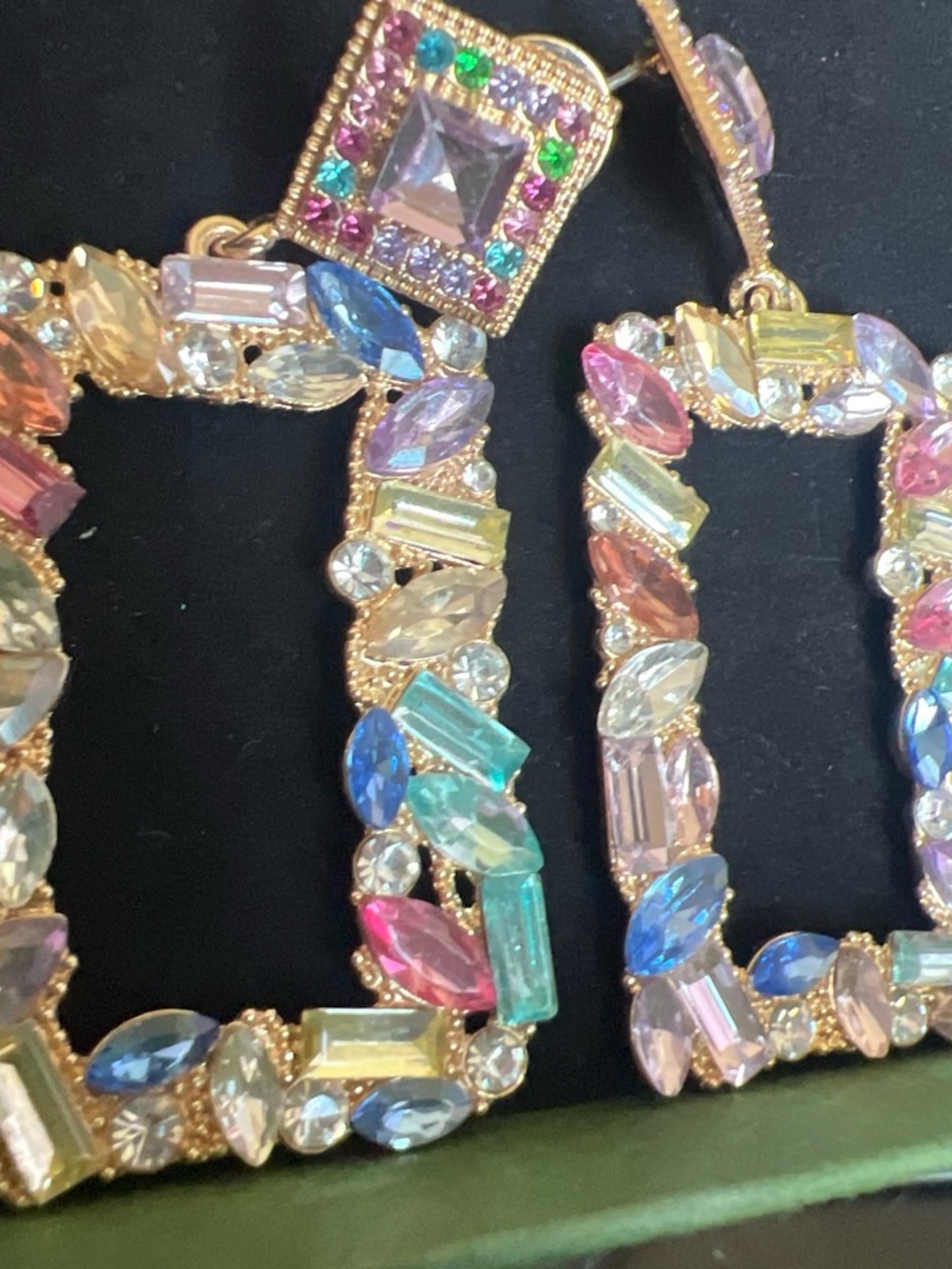 Sincerly Jules Gold Tone Multicolor Crystal Square Drop Earrings